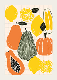 Colorful fruits and vegetables create a playful poster.-3