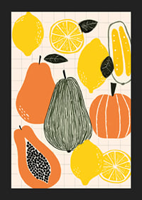 Colorful fruits and vegetables create a playful poster.-5