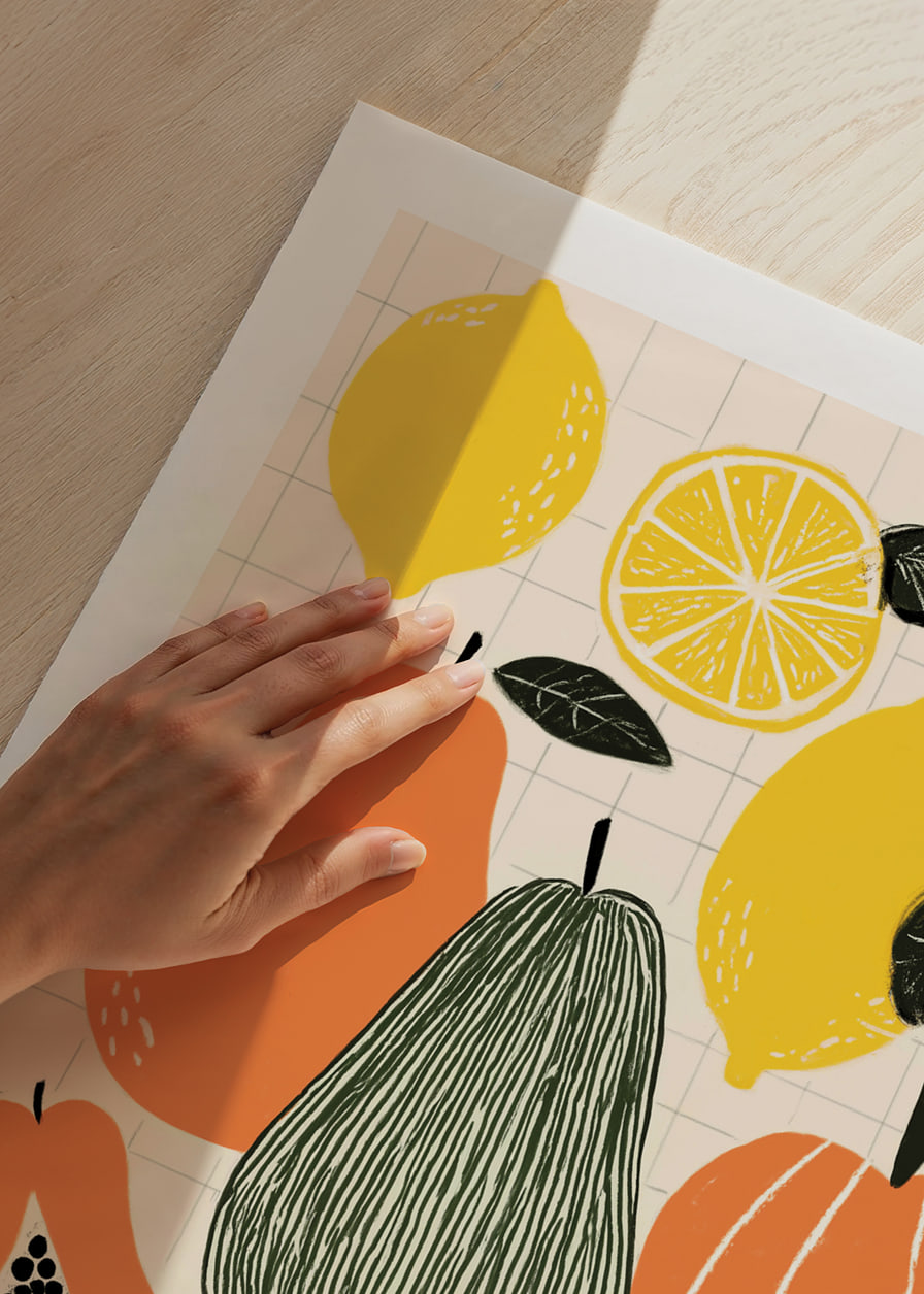 Colorful fruits and vegetables create a playful poster.-12