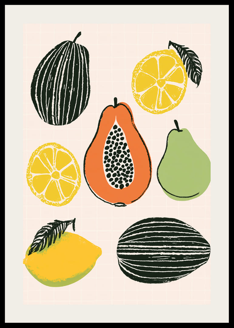 Colorful tropical fruit mix on a stylish poster.-12