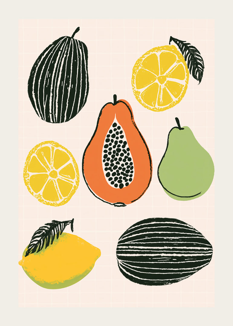 Colorful tropical fruit mix on a stylish poster.-12
