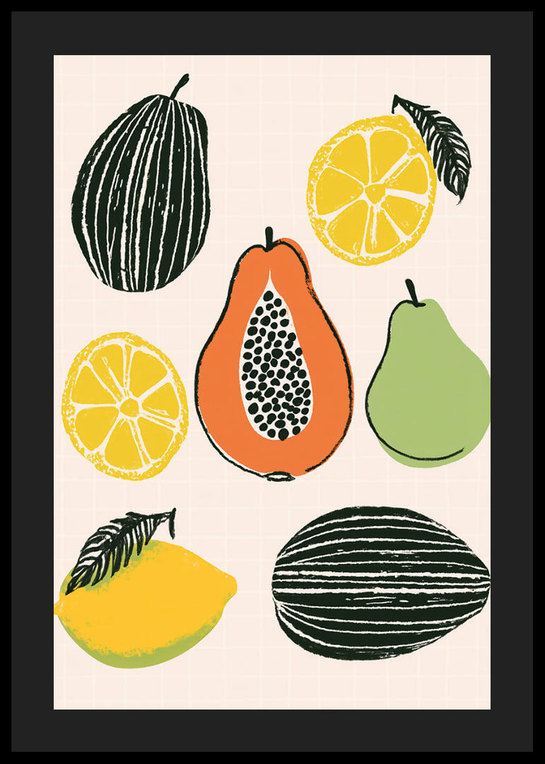 Colorful tropical fruit mix on a stylish poster.-12