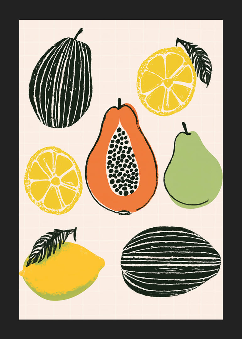Colorful tropical fruit mix on a stylish poster.-12