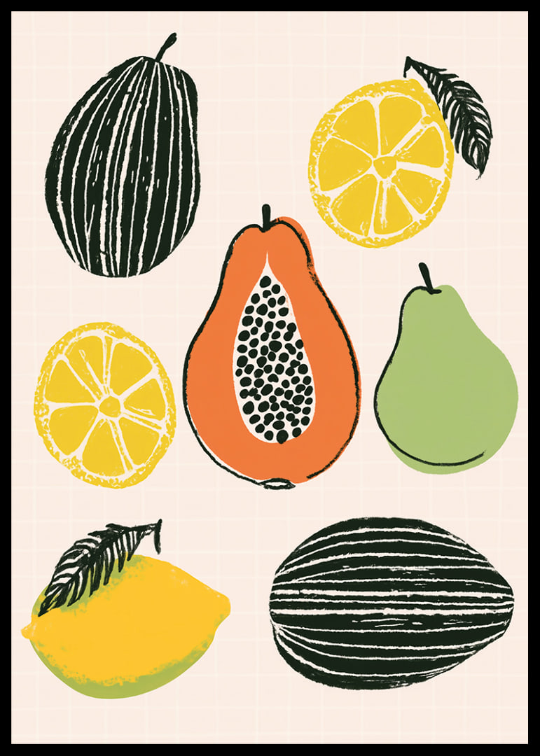 Colorful tropical fruit mix on a stylish poster.-12
