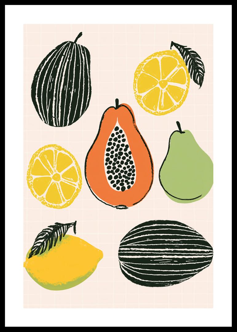 Colorful tropical fruit mix on a stylish poster.-12