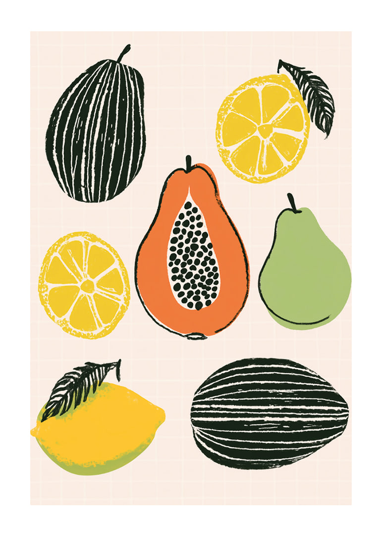 Colorful tropical fruit mix on a stylish poster.-12