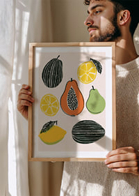 Colorful tropical fruit mix on a stylish poster.-8