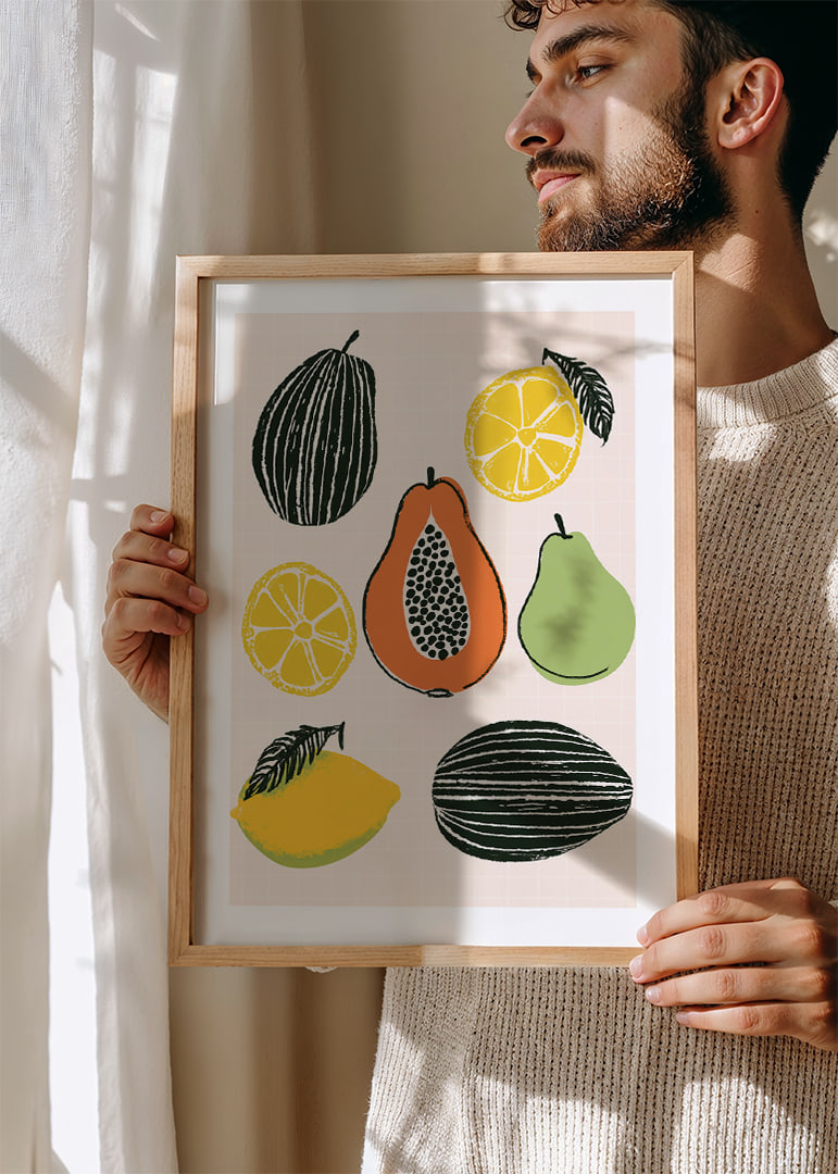 Colorful tropical fruit mix on a stylish poster.-12