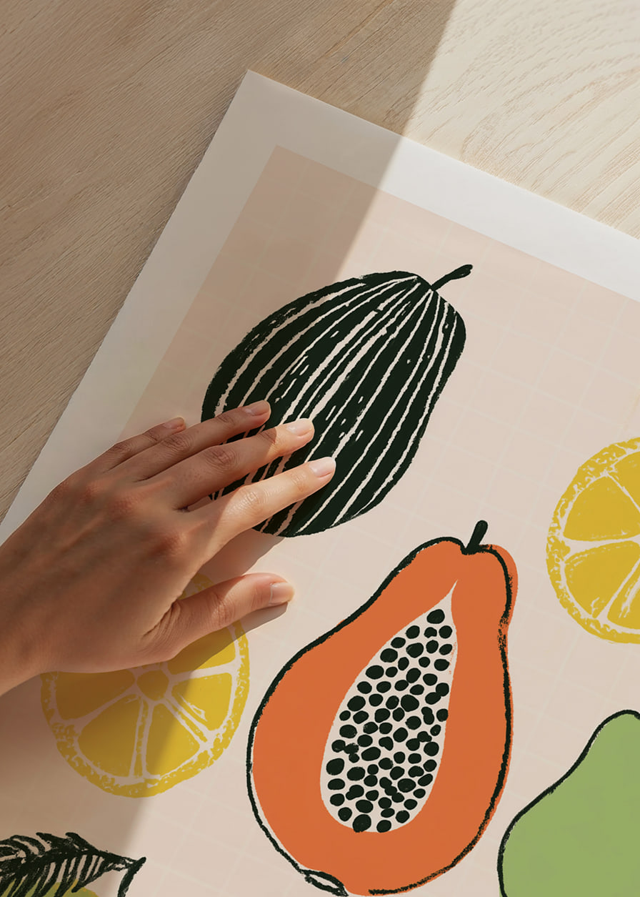 Colorful tropical fruit mix on a stylish poster.-12