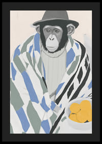 Un mono pensativo envuelto en una manta estampada con un tazón de limón.-4