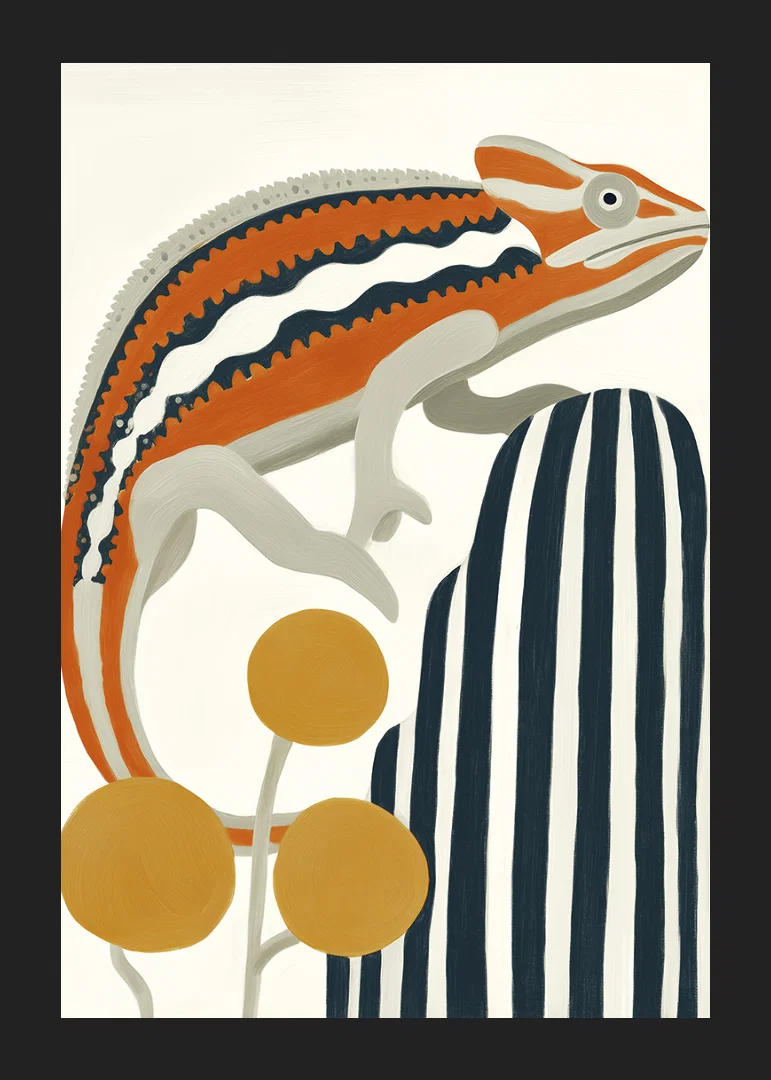 Vibrant colors and bold lines create energy and style for the chameleon.-12