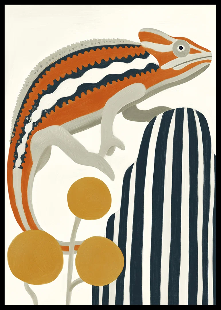 Vibrant colors and bold lines create energy and style for the chameleon.-12