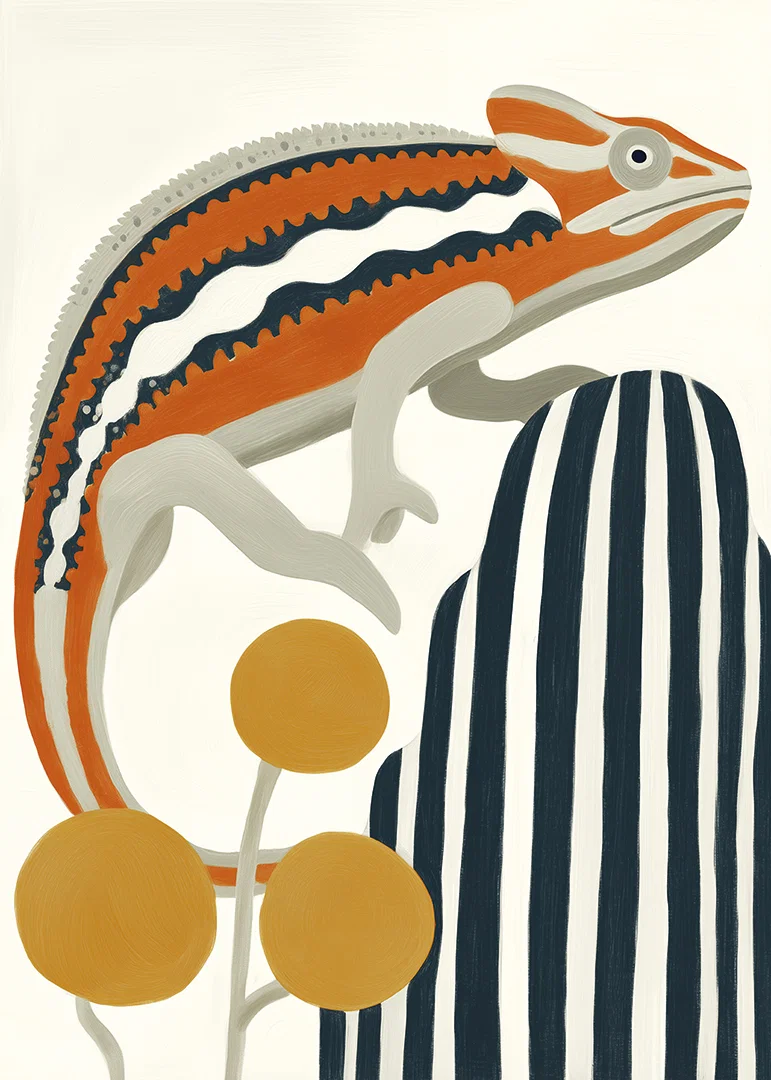 Vibrant colors and bold lines create energy and style for the chameleon.-12