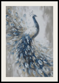 Um pavão voa majestosamente em tons de azul e branco.-2