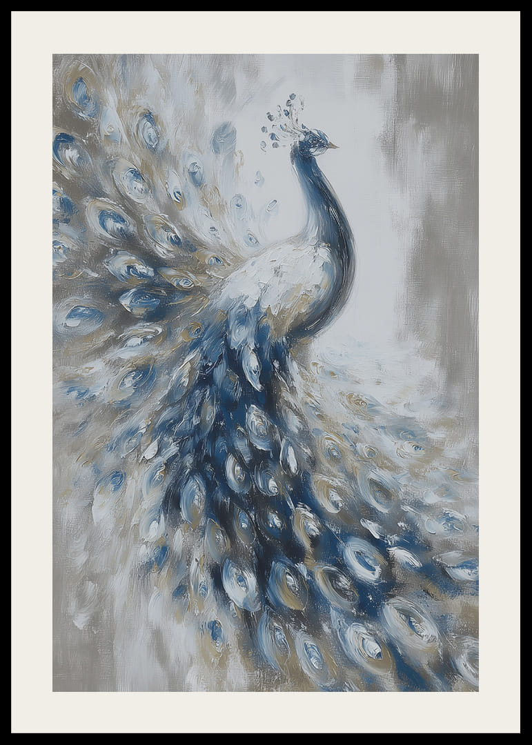 Um pavão voa majestosamente em tons de azul e branco.-12