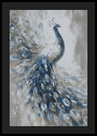 A peacock swoops majestically in blue and white tones.-4
