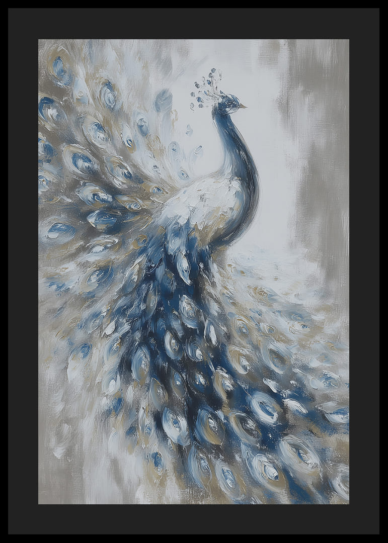 Um pavão voa majestosamente em tons de azul e branco.-12