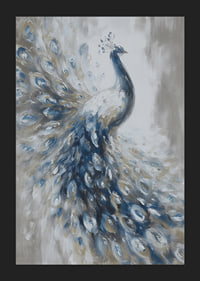 A peacock swoops majestically in blue and white tones.-5