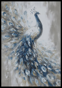 A peacock swoops majestically in blue and white tones.-6