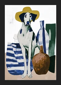 A stylish dog with artistic stripes and charming presence.-5