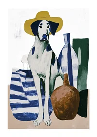 A stylish dog with artistic stripes and charming presence.-1