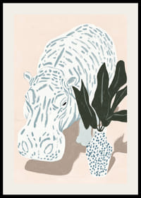 Nyugodt víziló motívum pasztell tónusokban, buja növényzettel.-2