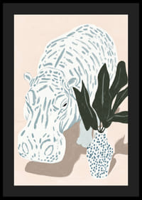 Nyugodt víziló motívum pasztell tónusokban, buja növényzettel.-4