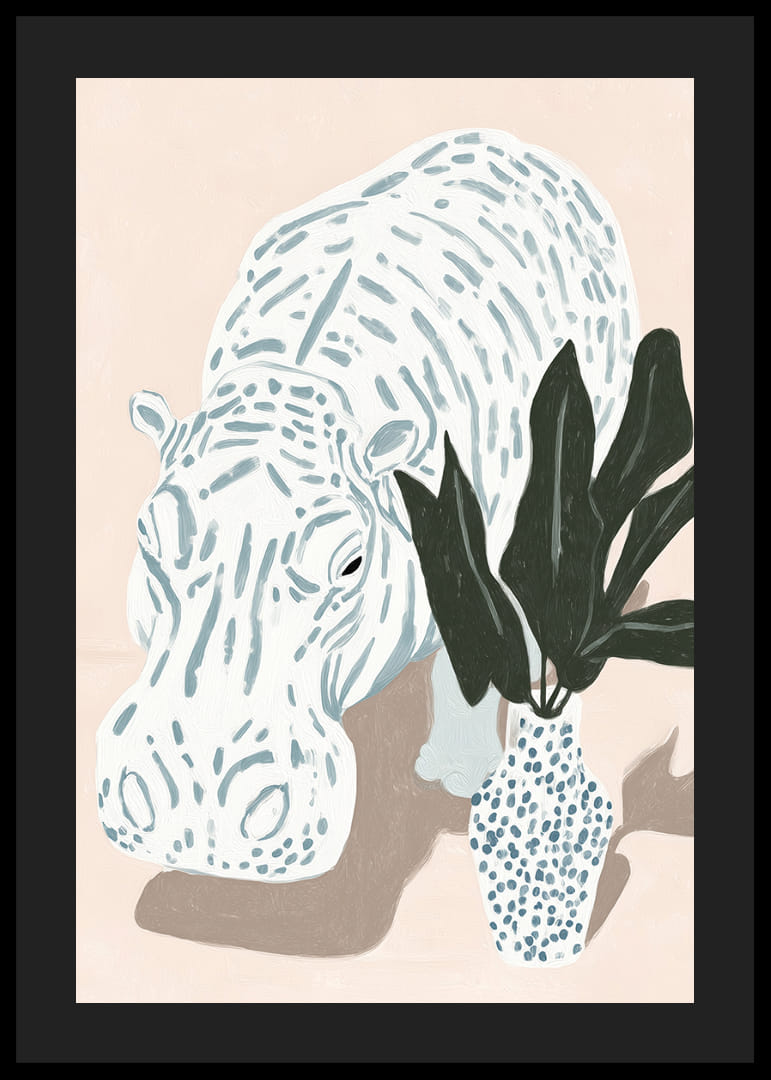 Nyugodt víziló motívum pasztell tónusokban, buja növényzettel.-12