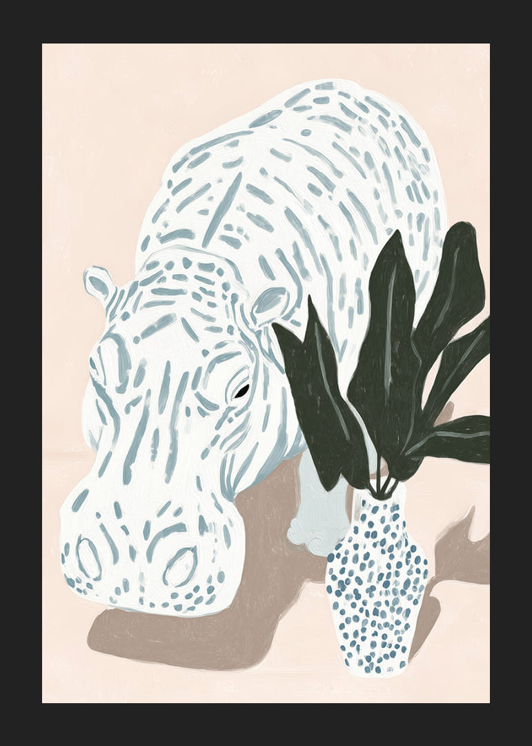 Nyugodt víziló motívum pasztell tónusokban, buja növényzettel.-12