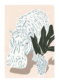 A calm hippo motif in pastel tones with lush vegetation.-1
