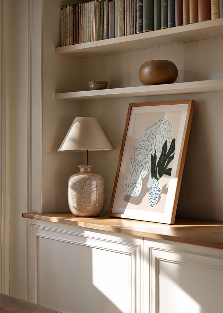 A calm hippo motif in pastel tones with lush vegetation.-12