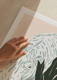 A calm hippo motif in pastel tones with lush vegetation.-5
