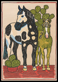 Colorful horses surrounded by cacti create magic.-0