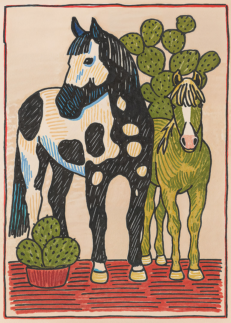 Colorful horses surrounded by cacti create magic.-12