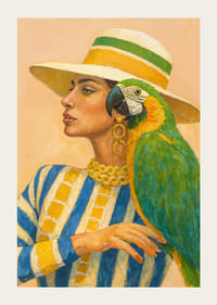 En kvinna och papegoja i färgstark harmoni.-3