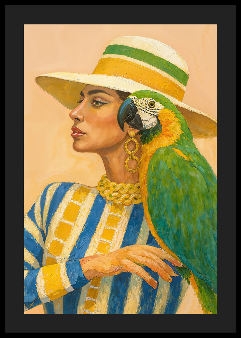 En kvinna och papegoja i färgstark harmoni.-12