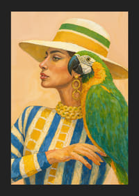 En kvinna och papegoja i färgstark harmoni.-5