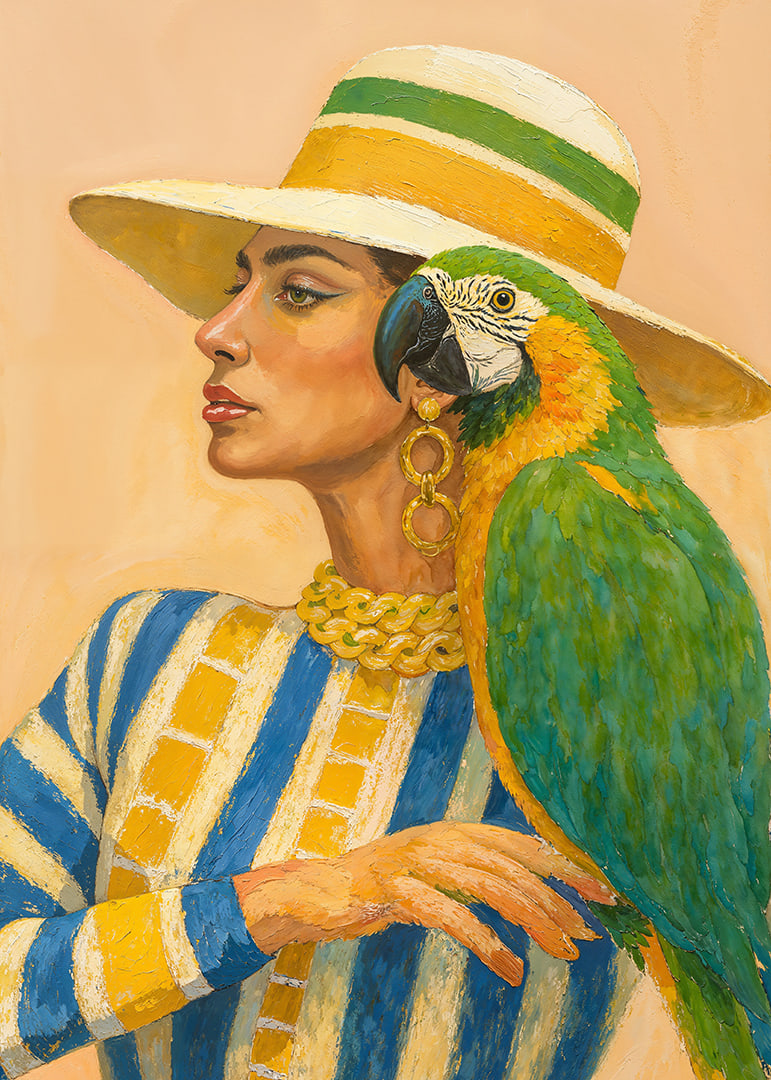A woman and parrot in colorful harmony.-12