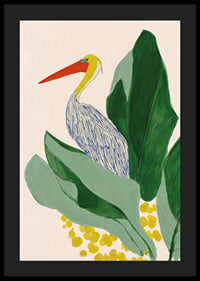 A tropical motif with a pelican and large green leaves.-4