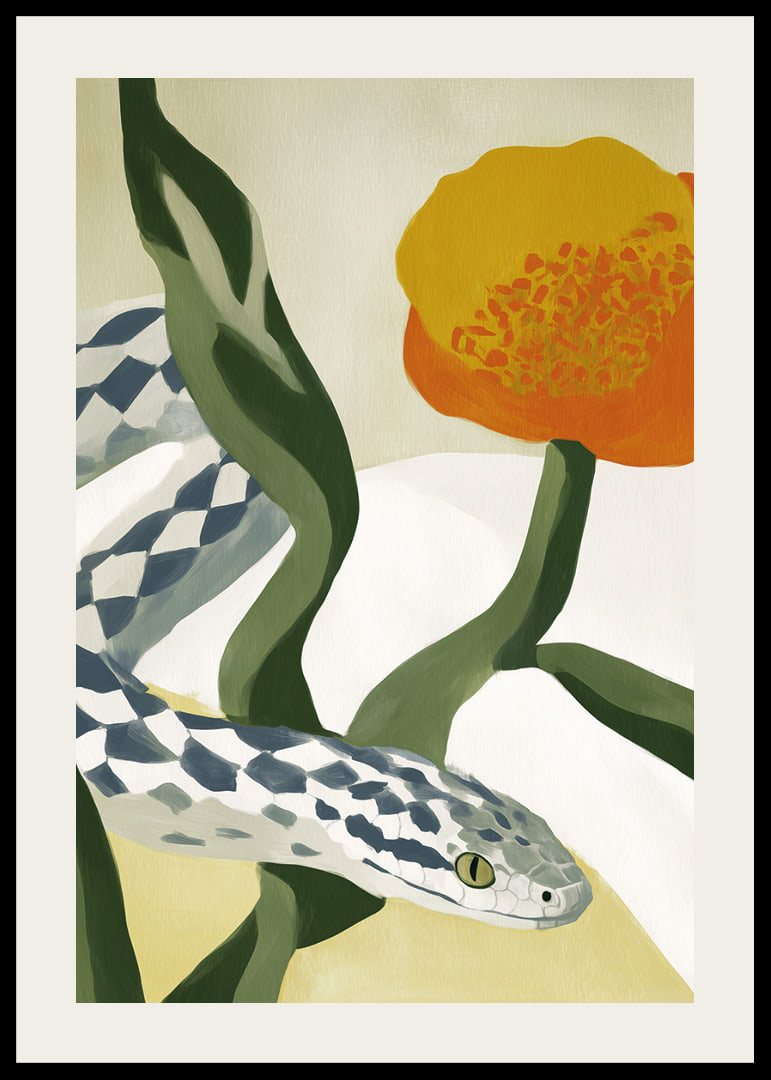 A serpentine beauty writhes among golden flowers.-12