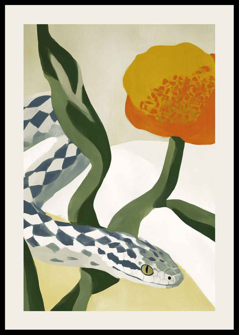 Piękno węża wije się wśród złotych kwiatów.-12