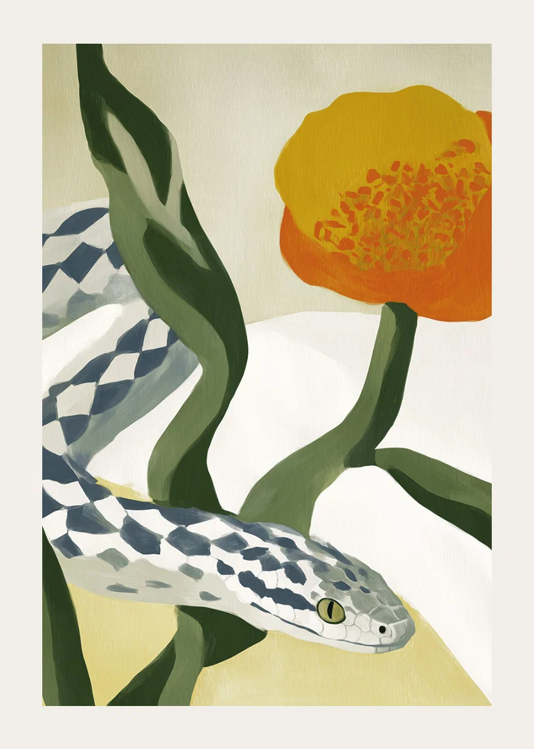 A serpentine beauty writhes among golden flowers.-12