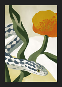 A serpentine beauty writhes among golden flowers.-5