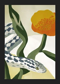 A serpentine beauty writhes among golden flowers.-5