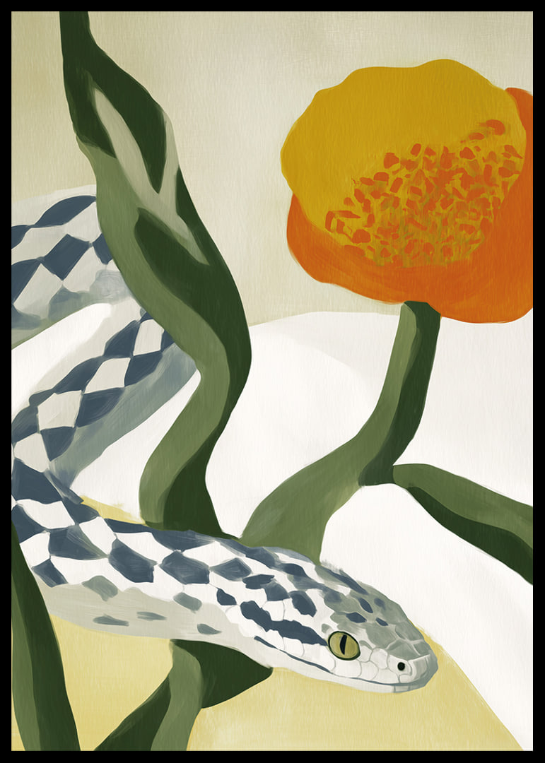 A serpentine beauty writhes among golden flowers.-12