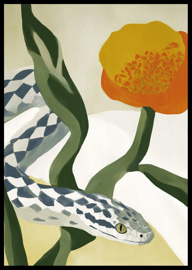 A serpentine beauty writhes among golden flowers.-12