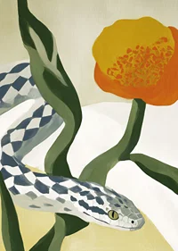 A serpentine beauty writhes among golden flowers.-7
