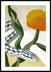 A serpentine beauty writhes among golden flowers.-0