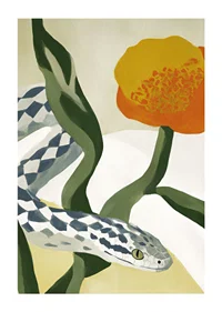 A serpentine beauty writhes among golden flowers.-1