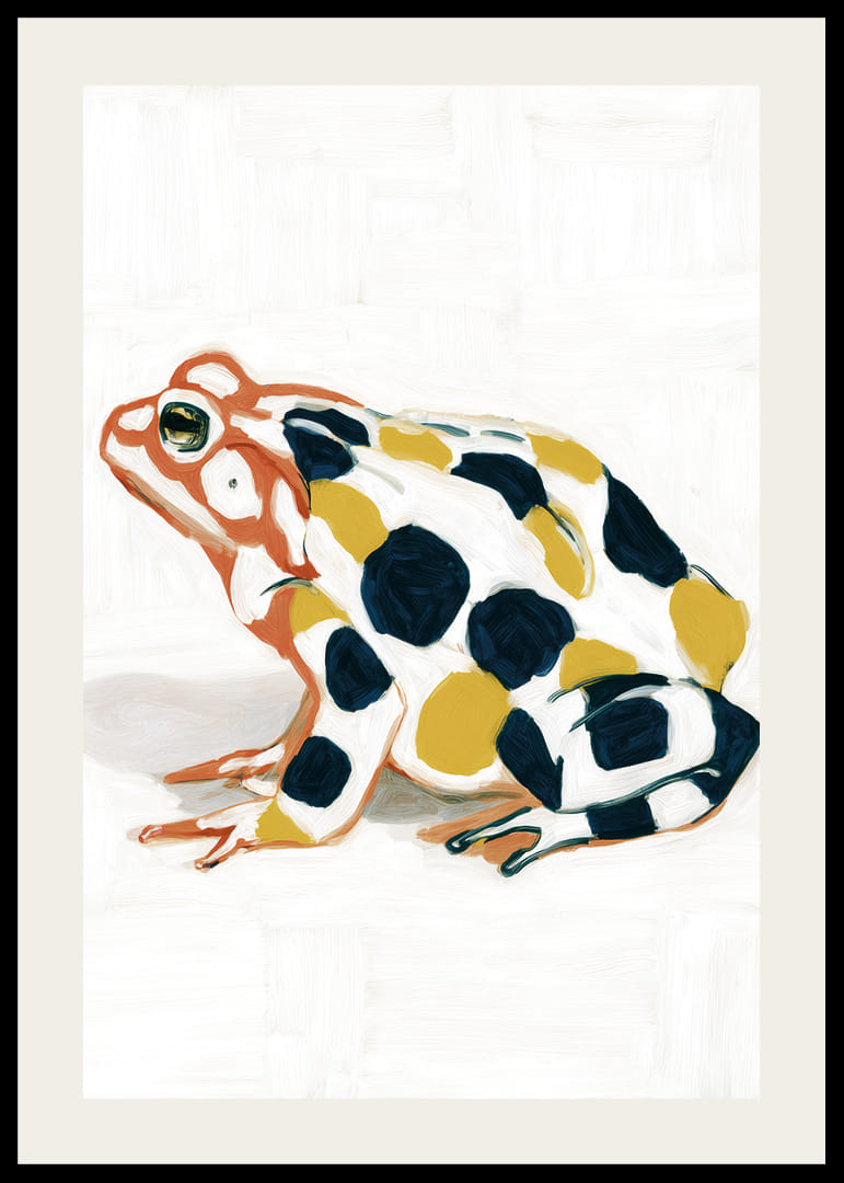 Una rana con motivi colorati crea una gioia per gli occhi.-12